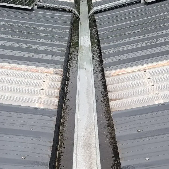 Schoonmaak van dakgoten door L-Groep, gericht op het verwijderen van verstoppingen en het voorkomen van wateroverlast.